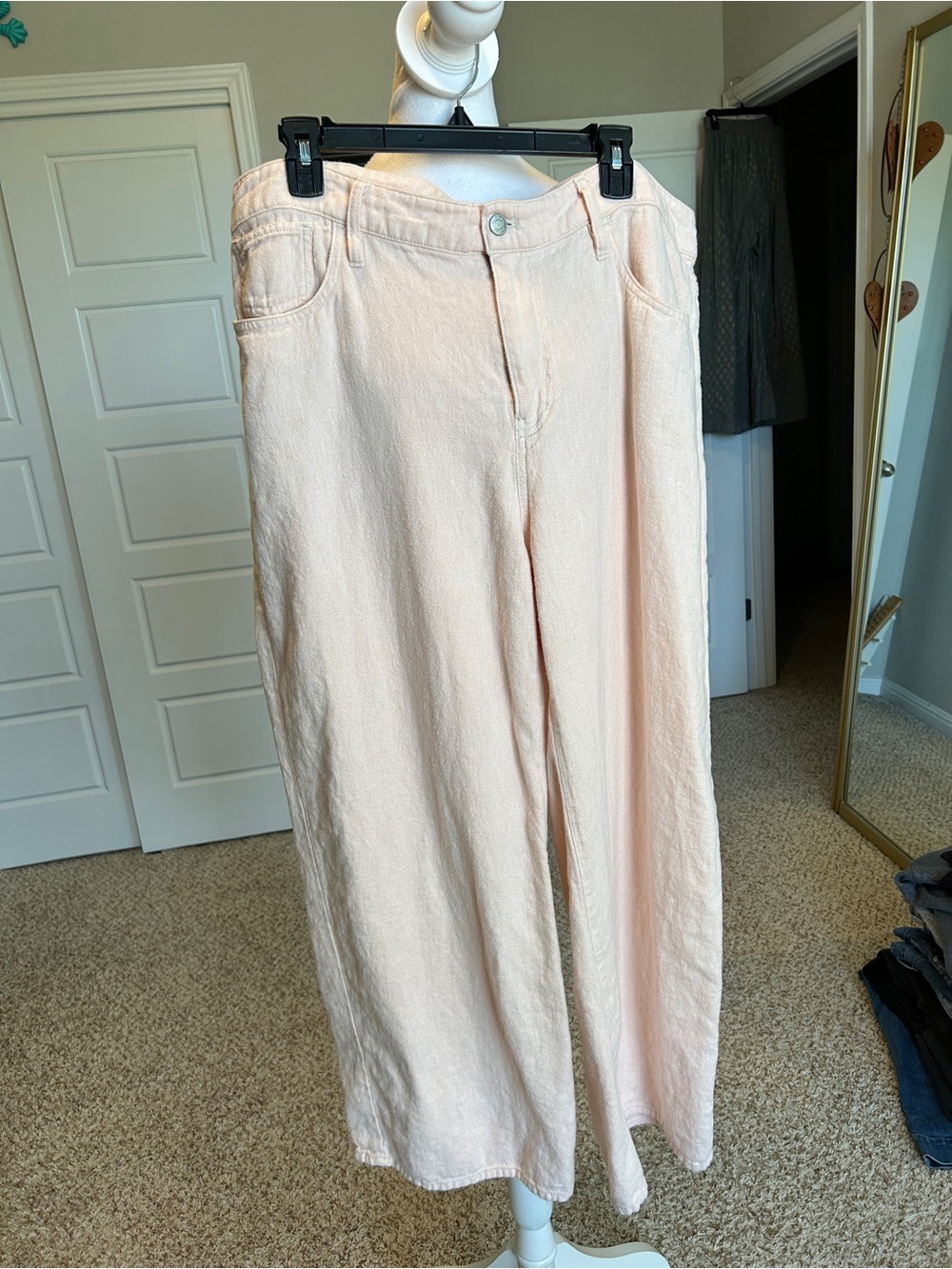 Gap Linen Blend Pale Pink Wide Leg Cropped Ankle Jeans Size 18